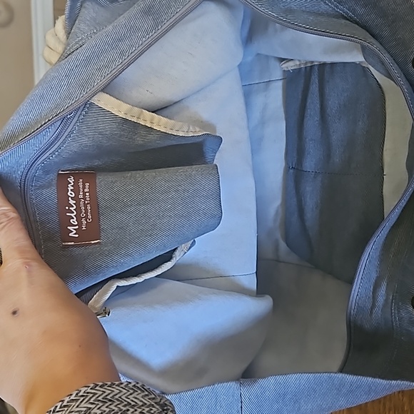 MALIRONI Extra Large Chambray Canvas Zip Top Tote Market Bag Beach Bag 44L - Picture 8 of 13